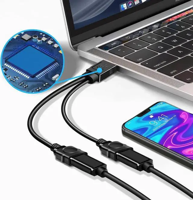 Alt view image 6 of 6 - USB Splitter, USB Male to Dual USB Female Cable Adapter, for Charging/Data Transfer Dual Double USB Port Extender Hub Extra Multiport Data Split Adapter for Laptop/Mac/Car USB Splitter y Cable