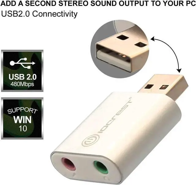 Alt view image 7 of 7 - USB to Audio Adapter Convert PC USB Port into a Stereo Sound Card for Windows & Mac Silver