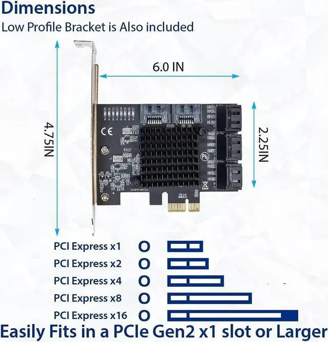 Alt view image 4 of 6 - 8 Port SATA III to PCIe 3.0 x1 Non-RAID Expansion Card Dual ASM1064 Genuine 6.0bps with 8 Drives Attached Low Profile Bracket, SI-PEX40165