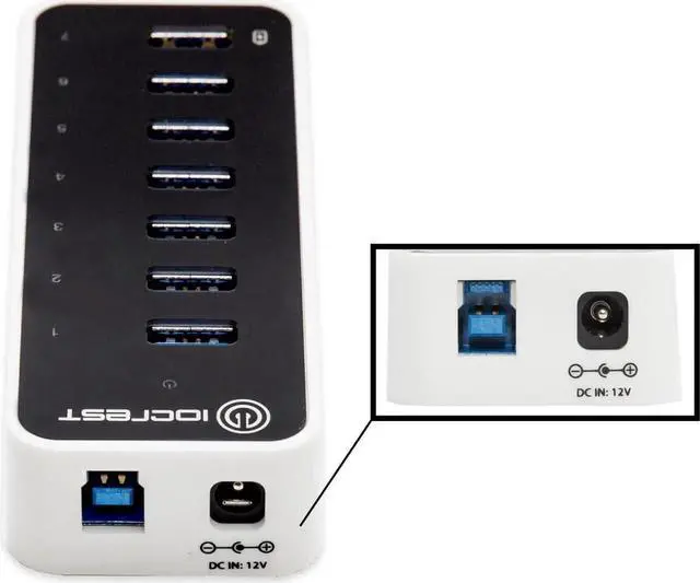 Alt view image 7 of 7 - USB 3.0 7 Port Hub Support Fast Charging with 12V/3A AC Power Adapter, Black/White