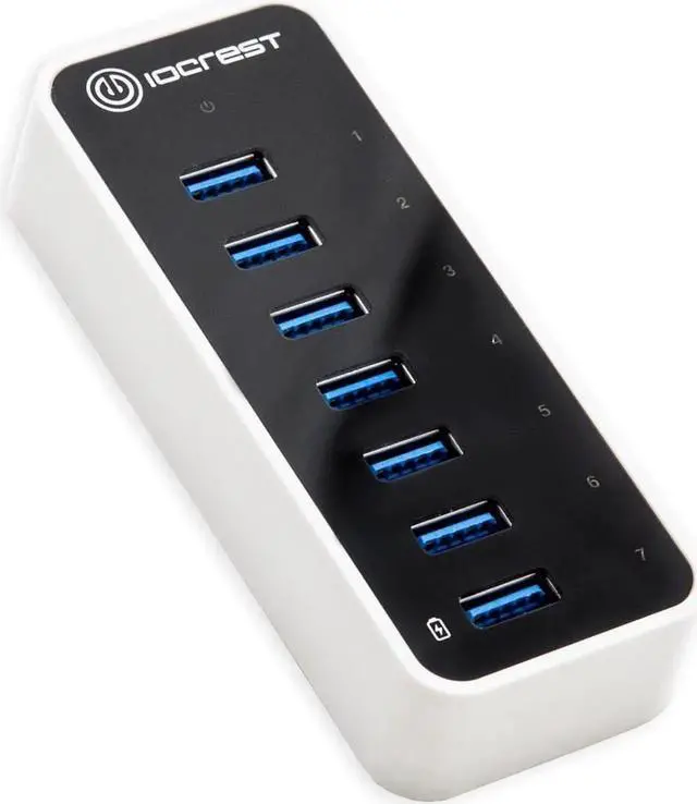 Main image of USB 3.0 7 Port Hub Support Fast Charging with 12V/3A AC Power Adapter, Black/White