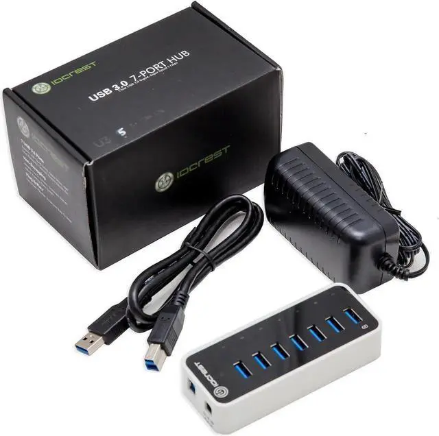 Alt view image 6 of 7 - USB 3.0 7 Port Hub Support Fast Charging with 12V/3A AC Power Adapter, Black/White