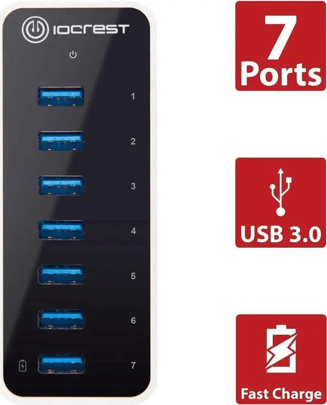 Alt view image 3 of 7 - USB 3.0 7 Port Hub Support Fast Charging with 12V/3A AC Power Adapter, Black/White