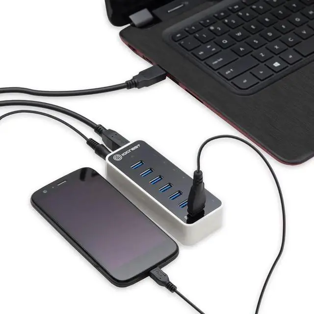 Alt view image 4 of 7 - USB 3.0 7 Port Hub Support Fast Charging with 12V/3A AC Power Adapter, Black/White