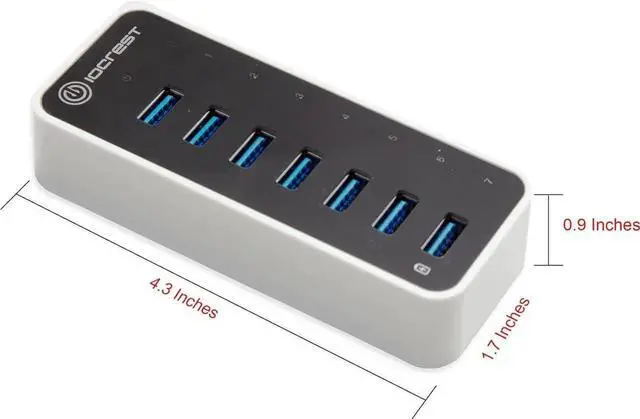 Alt view image 5 of 7 - USB 3.0 7 Port Hub Support Fast Charging with 12V/3A AC Power Adapter, Black/White