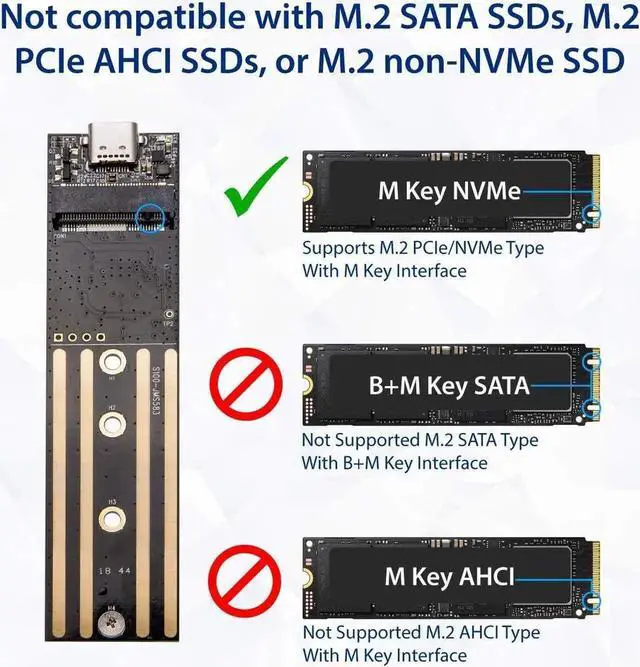 Alt view image 2 of 6 - USB-C 3.1 M.2 M-Key PCI-E NVMe Based SSD External Aluminum Enclosure Adapter Supports 2230/2242 / 2260/2280