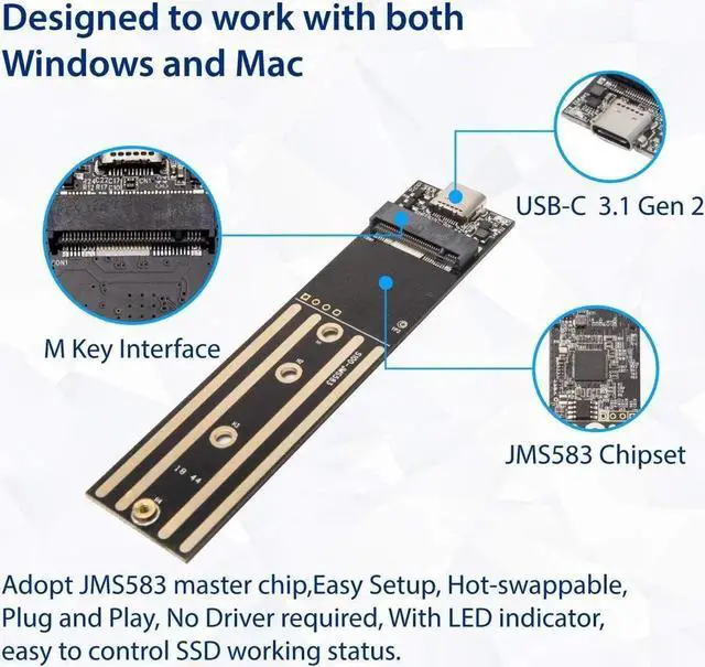 Alt view image 5 of 6 - USB-C 3.1 M.2 M-Key PCI-E NVMe Based SSD External Aluminum Enclosure Adapter Supports 2230/2242 / 2260/2280