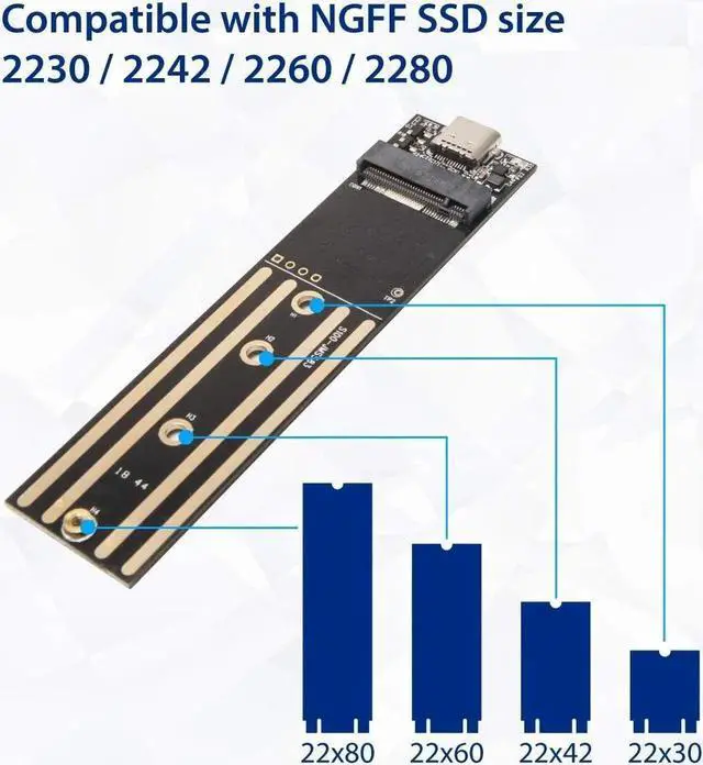 Alt view image 6 of 6 - USB-C 3.1 M.2 M-Key PCI-E NVMe Based SSD External Aluminum Enclosure Adapter Supports 2230/2242 / 2260/2280