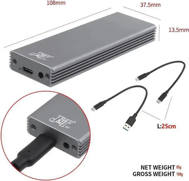 Alt view image 6 of 6 - USB-C to 16+12 Pin SSD Mobile Box Aluminum Alloy USB C 3.0 HDD Enclosure Compatible for MacBook Air Pro 2013 2014 2015 2016 SSD Portable Case