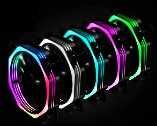 Alt view image 2 of 7 - 120mm RGB Color Case Fans 11- Blades Quiet Computer Cooling PC Fans RGB Color Changing LED Fan with Remote Control Music Rhythm Sync & ARGB Motherboard Sync (5 Pack Fan+Music Controller)