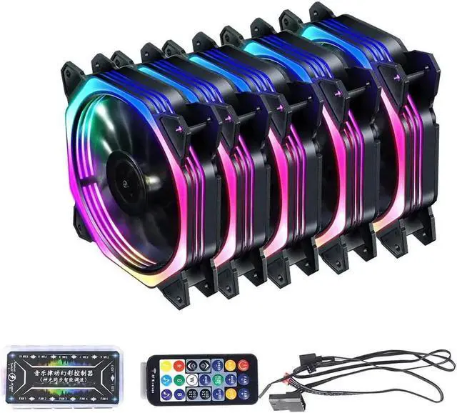 Main image of 120mm RGB Color Case Fans 11- Blades Quiet Computer Cooling PC Fans RGB Color Changing LED Fan with Remote Control Music Rhythm Sync & ARGB Motherboard Sync (5 Pack Fan+Music Controller)