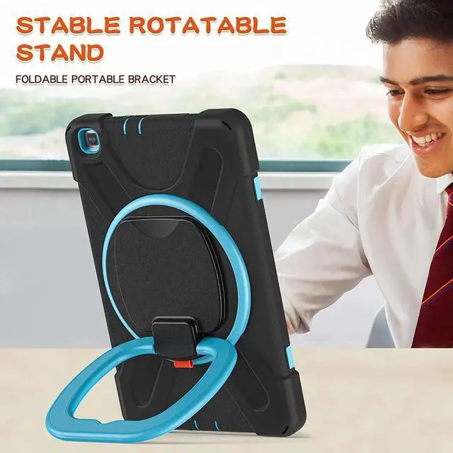 Alt view image 5 of 7 - Premium Galaxy Tab A 8.0 (2019) Ring Handle Case, Shockproof Heavy Duty Protection Case for Samsung Galaxy Tab A 8.0 T290/T295 (Black/Light Blue)
