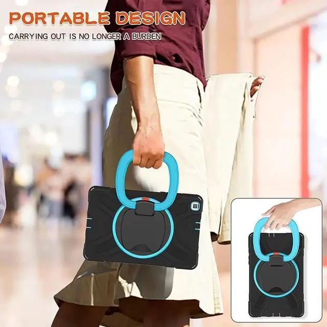 Alt view image 3 of 7 - Premium Galaxy Tab A 8.0 (2019) Ring Handle Case, Shockproof Heavy Duty Protection Case for Samsung Galaxy Tab A 8.0 T290/T295 (Black/Light Blue)