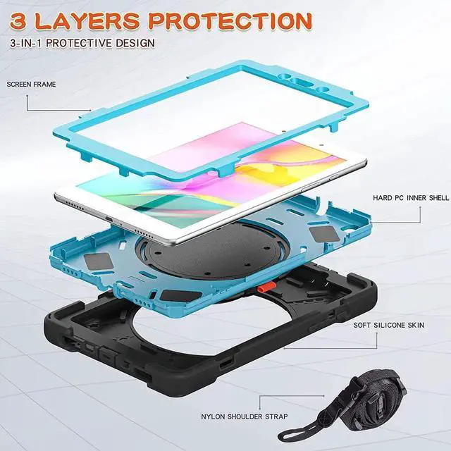 Alt view image 4 of 7 - Premium Galaxy Tab A 8.0 (2019) Ring Handle Case, Shockproof Heavy Duty Protection Case for Samsung Galaxy Tab A 8.0 T290/T295 (Black/Light Blue)