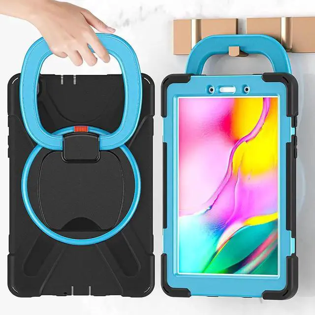 Alt view image 6 of 7 - Premium Galaxy Tab A 8.0 (2019) Ring Handle Case, Shockproof Heavy Duty Protection Case for Samsung Galaxy Tab A 8.0 T290/T295 (Black/Light Blue)