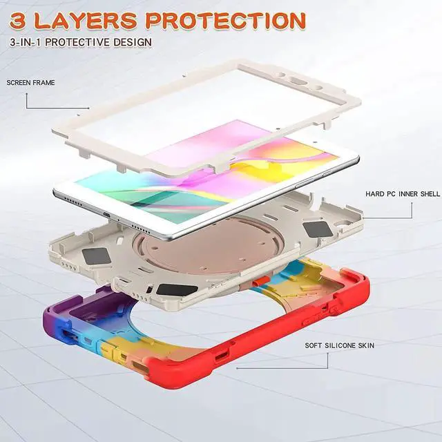 Alt view image 5 of 7 - Premium Galaxy Tab A 8.0 (2019) Ring Handle Case, Shockproof Heavy Duty Protection Case for Samsung Galaxy Tab A 8.0 T290/T295 (Rainbow)