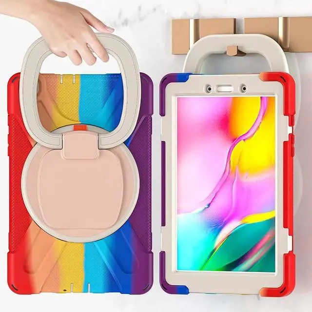 Alt view image 6 of 7 - Premium Galaxy Tab A 8.0 (2019) Ring Handle Case, Shockproof Heavy Duty Protection Case for Samsung Galaxy Tab A 8.0 T290/T295 (Rainbow)