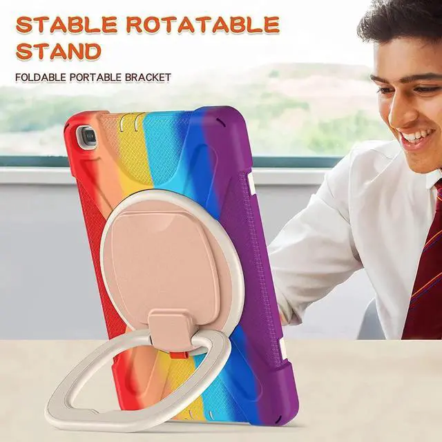 Alt view image 2 of 7 - Premium Galaxy Tab A 8.0 (2019) Ring Handle Case, Shockproof Heavy Duty Protection Case for Samsung Galaxy Tab A 8.0 T290/T295 (Rainbow)