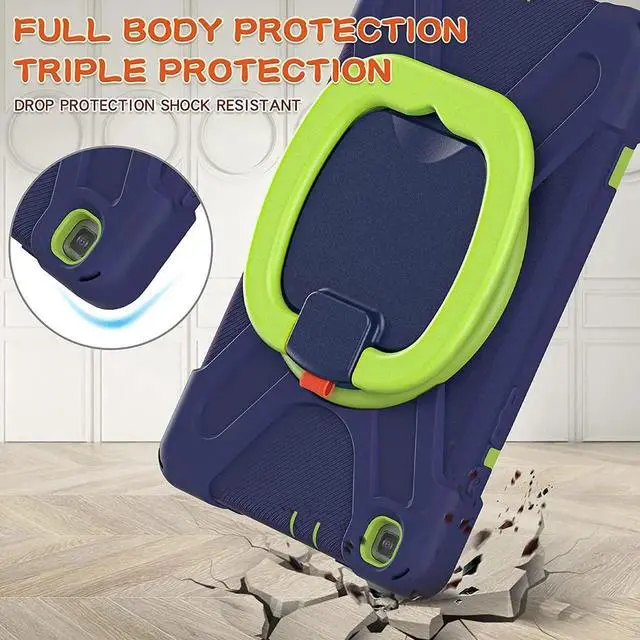 Alt view image 3 of 7 - Premium Galaxy Tab A 8.0 (2019) Ring Handle Case, Shockproof Heavy Duty Protection Case for Samsung Galaxy Tab A 8.0 T290/T295 (Dark Blue/Lime Green)
