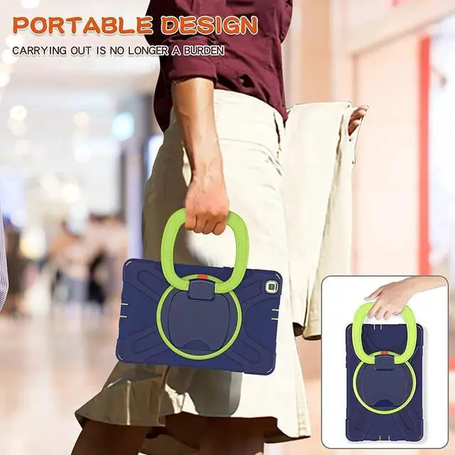 Alt view image 5 of 7 - Premium Galaxy Tab A 8.0 (2019) Ring Handle Case, Shockproof Heavy Duty Protection Case for Samsung Galaxy Tab A 8.0 T290/T295 (Dark Blue/Lime Green)