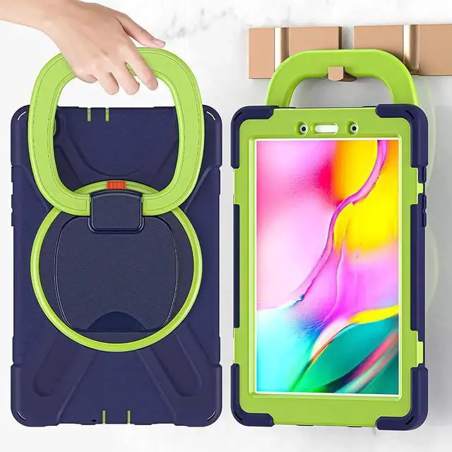 Alt view image 2 of 7 - Premium Galaxy Tab A 8.0 (2019) Ring Handle Case, Shockproof Heavy Duty Protection Case for Samsung Galaxy Tab A 8.0 T290/T295 (Dark Blue/Lime Green)