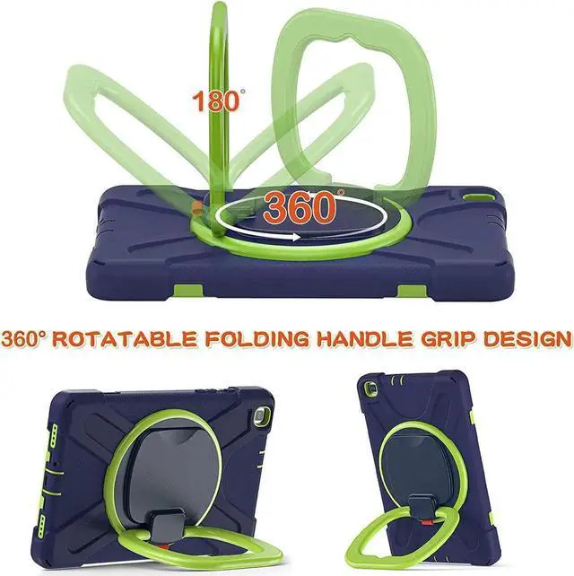 Alt view image 6 of 7 - Premium Galaxy Tab A 8.0 (2019) Ring Handle Case, Shockproof Heavy Duty Protection Case for Samsung Galaxy Tab A 8.0 T290/T295 (Dark Blue/Lime Green)