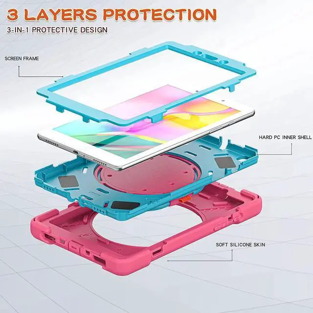 Alt view image 2 of 7 - Premium Galaxy Tab A 8.0 (2019) Ring Handle Case, Shockproof Heavy Duty Protection Case for Samsung Galaxy Tab A 8.0 T290/T295 (Pink/Light Blue)