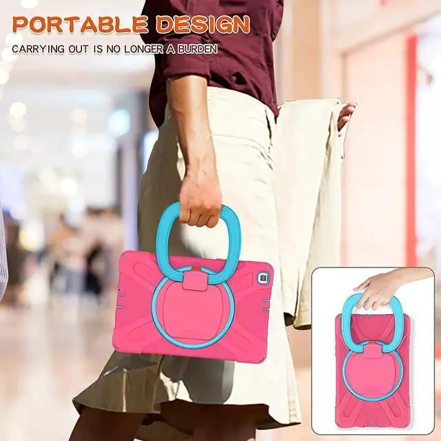 Alt view image 6 of 7 - Premium Galaxy Tab A 8.0 (2019) Ring Handle Case, Shockproof Heavy Duty Protection Case for Samsung Galaxy Tab A 8.0 T290/T295 (Pink/Light Blue)