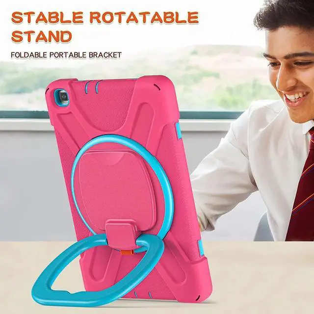 Alt view image 4 of 7 - Premium Galaxy Tab A 8.0 (2019) Ring Handle Case, Shockproof Heavy Duty Protection Case for Samsung Galaxy Tab A 8.0 T290/T295 (Pink/Light Blue)