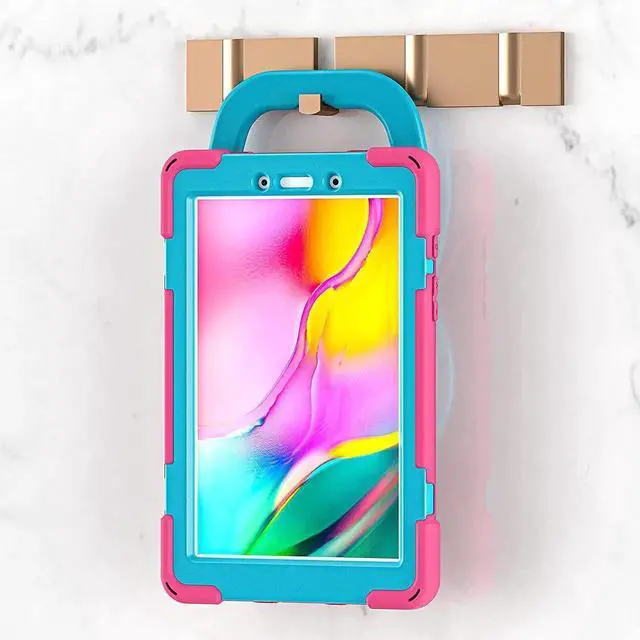 Alt view image 7 of 7 - Premium Galaxy Tab A 8.0 (2019) Ring Handle Case, Shockproof Heavy Duty Protection Case for Samsung Galaxy Tab A 8.0 T290/T295 (Pink/Light Blue)