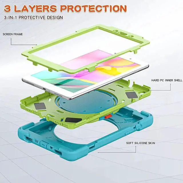 Alt view image 5 of 7 - Premium Galaxy Tab A 8.0 (2019) Ring Handle Case, Shockproof Heavy Duty Protection Case for Samsung Galaxy Tab A 8.0 T290/T295 (Light Blue/Lime Green)