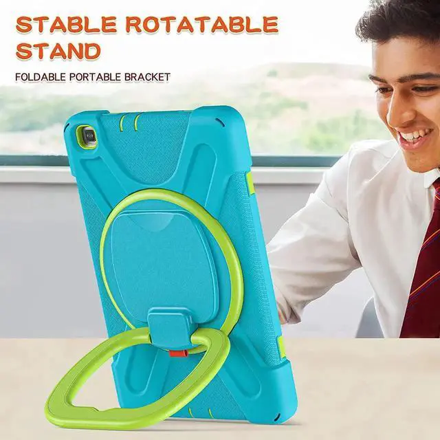 Alt view image 4 of 7 - Premium Galaxy Tab A 8.0 (2019) Ring Handle Case, Shockproof Heavy Duty Protection Case for Samsung Galaxy Tab A 8.0 T290/T295 (Light Blue/Lime Green)