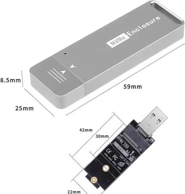 Alt view image 6 of 7 - M.2 2242 2230 SSD Enclosure M.2 PCIe NVME to USB3.1 Type-A Gen 2 Hard Disk External Enclosure for NVMe SSD (Grey)