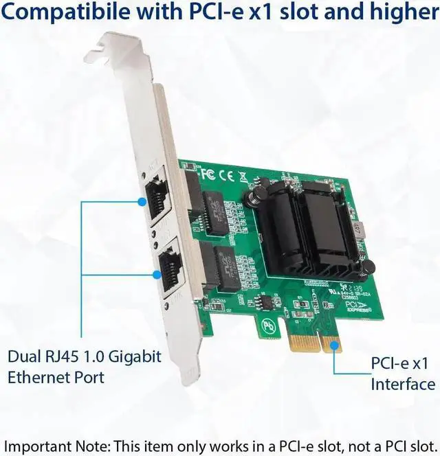 Alt view image 3 of 6 - 2 Port Gigabit Ethernet PCI-e x1 Network Card Intel 82571 Chipset, (SY-PEX24074)
