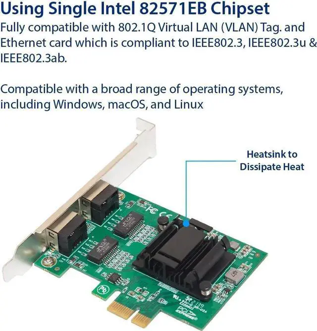 Alt view image 5 of 6 - 2 Port Gigabit Ethernet PCI-e x1 Network Card Intel 82571 Chipset, (SY-PEX24074)