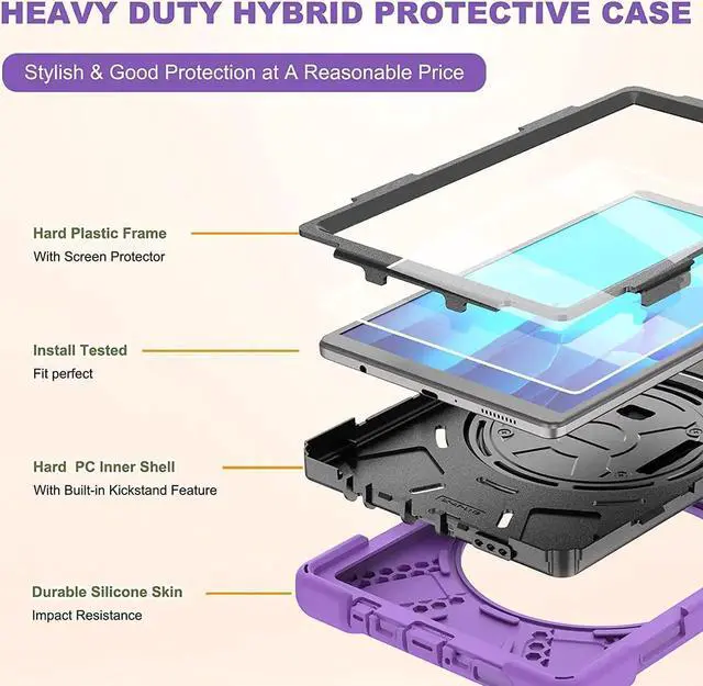 Alt view image 4 of 7 - Galaxy Tab A7 8.7 T220 Shield Case, Shockproof Heavy Duty Impact Drop Protection Case Cover for Samsung Galaxy Tab A 7 SM-T220 SM-T225 (Black/Purple)