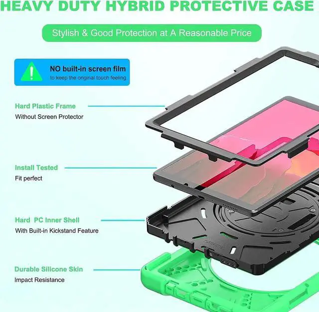 Alt view image 6 of 7 - Galaxy Tab A7 8.7 T220 Shield Case, Shockproof Heavy Duty Impact Drop Protection Case Cover for Samsung Galaxy Tab A 7 SM-T220 SM-T225 (Black/Green)