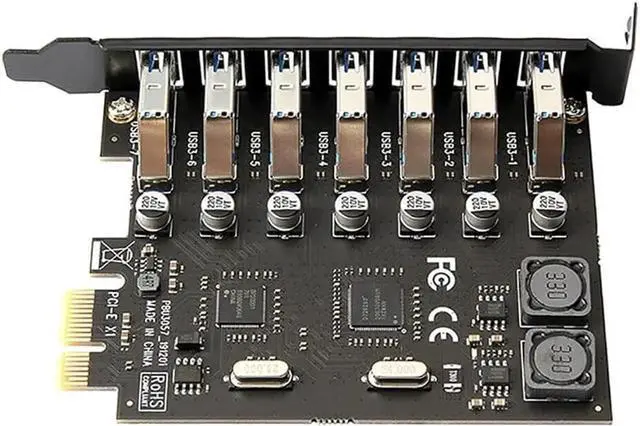Alt view image 5 of 5 - 7 Ports USB 3.0 to Pcie 1X Adapter Card Super Fast 5Gbps No Additional Power Supply PCI Express USB 3.0 Expansion Card for Windows 10/8.1/8/7/XP (with Dual NEC Chip)