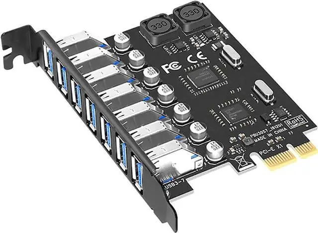 Main image of 7 Ports USB 3.0 to Pcie 1X Adapter Card Super Fast 5Gbps No Additional Power Supply PCI Express USB 3.0 Expansion Card for Windows 10/8.1/8/7/XP (with Dual NEC Chip)
