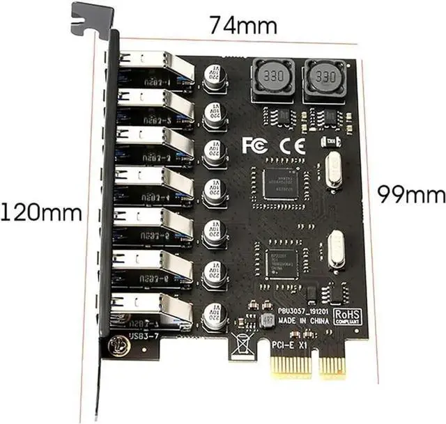 Alt view image 3 of 5 - 7 Ports USB 3.0 to Pcie 1X Adapter Card Super Fast 5Gbps No Additional Power Supply PCI Express USB 3.0 Expansion Card for Windows 10/8.1/8/7/XP (with Dual NEC Chip)