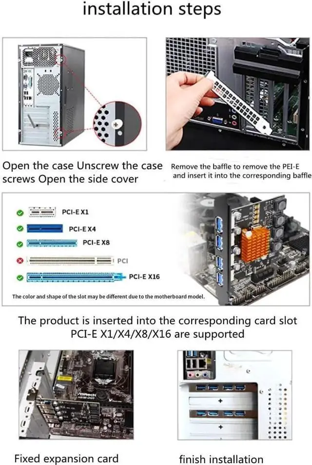 Alt view image 2 of 5 - 7 Ports USB 3.0 to Pcie 1X Adapter Card Super Fast 5Gbps No Additional Power Supply PCI Express USB 3.0 Expansion Card for Windows 10/8.1/8/7/XP (with Dual NEC Chip)