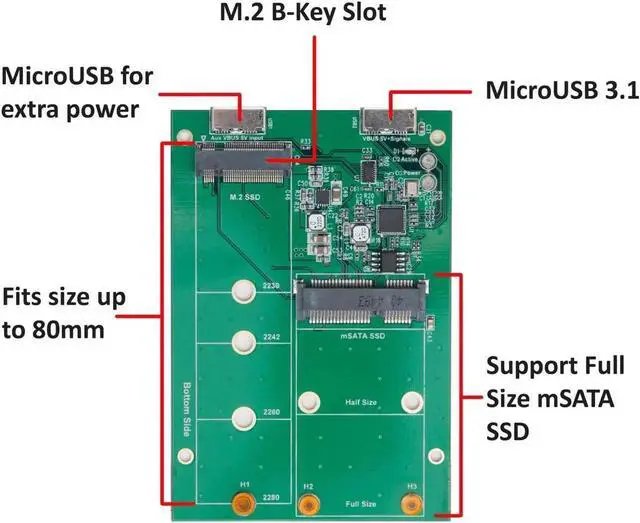 Alt view image 7 of 7 - USB3.1 to M.2/mSATA SSD Adapter Components Other Green - SY-ADA50088