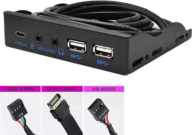 Alt view image 6 of 6 - 3.5in USB3.2 Gen2 Floppy Drive Front Panel 10Gbps with Audio Port USB-C Port 19Pin/9Pin Suitable for Type-E Interface 3.5in Floppy Disk Bay (with USB 2.0 9Pin)