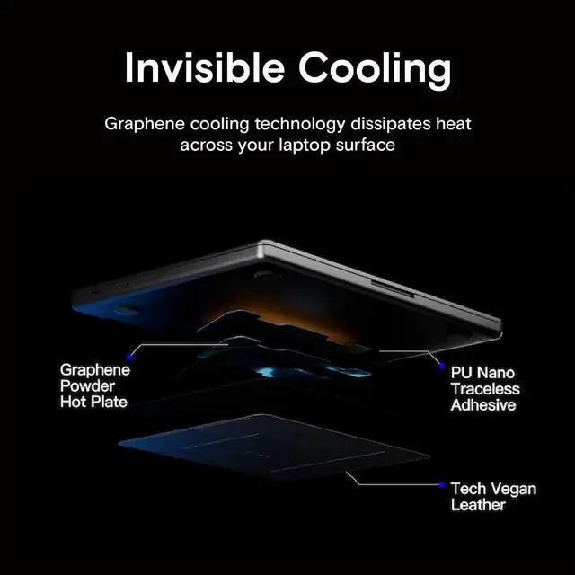 Alt view image 2 of 7 - MOFT Laptop Stand Graphene Cooling 2-Height MacBook Stand, Upgraded Traceless Glue, Fits Laptops Without Bottom Vents, Repositionable(Cool Jet Black)