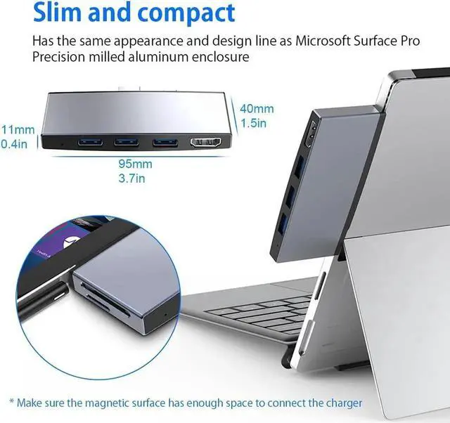 Alt view image 2 of 7 - Surface Pro 6/Pro 5/Pro 4 Docking Station, Microsoft Surface Pro Docking Station with 4K HDMI Port, 3*USB 3.0 Port(5Gps), SD/TF Slot Momery Card Reader for Microsoft Surface Pro 4/5/6