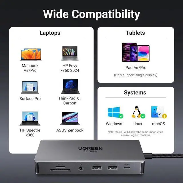 Alt view image 7 of 7 - Revodok Pro 211 Laptop Docking Station 11 in 1 USB C Dock Dual HDMI 4K@60Hz Single 8K@30Hz 10Gbps Data Port 100W PD Gigabit Ethernet, SD/TF Card Reader Compatible for Thinkpad, Zenbook and more