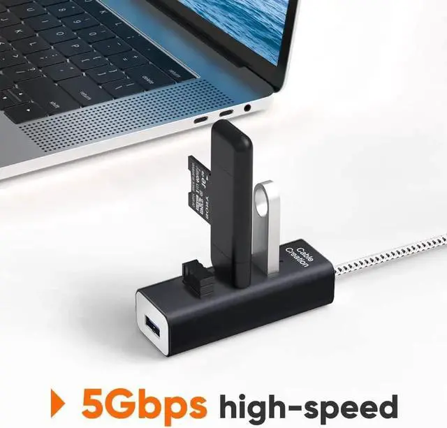 Alt view image 3 of 6 - CableCreation 4-Port USB 3.0 Hub with 4.9 Feet Extension Long Cable, 5Gbps Data Rate for MacBook Pro, iMac, PC, Laptop, USB Flash Drives, Surface Pro, XPS, Aluminum Black, 1.5M