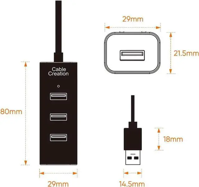 Alt view image 4 of 6 - CableCreation 4-Port USB 3.0 Hub with 4.9 Feet Extension Long Cable, 5Gbps Data Rate for MacBook Pro, iMac, PC, Laptop, USB Flash Drives, Surface Pro, XPS, Aluminum Black, 1.5M