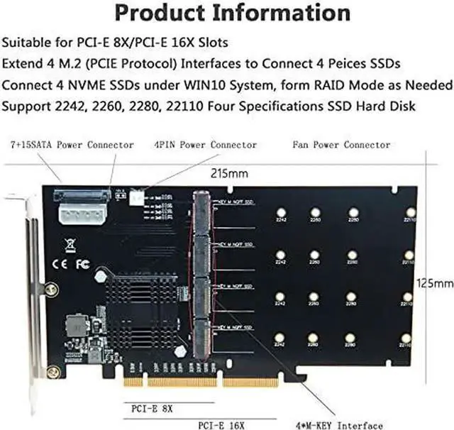 Alt view image 3 of 7 - M.2 NVMe PCI-E Adapter Card LM313 PCI-E 8X/16X to 4X M.2 NVMe(PCIe Protocol) Riser Card for NVME 2242 2260 2280 22110 SSD