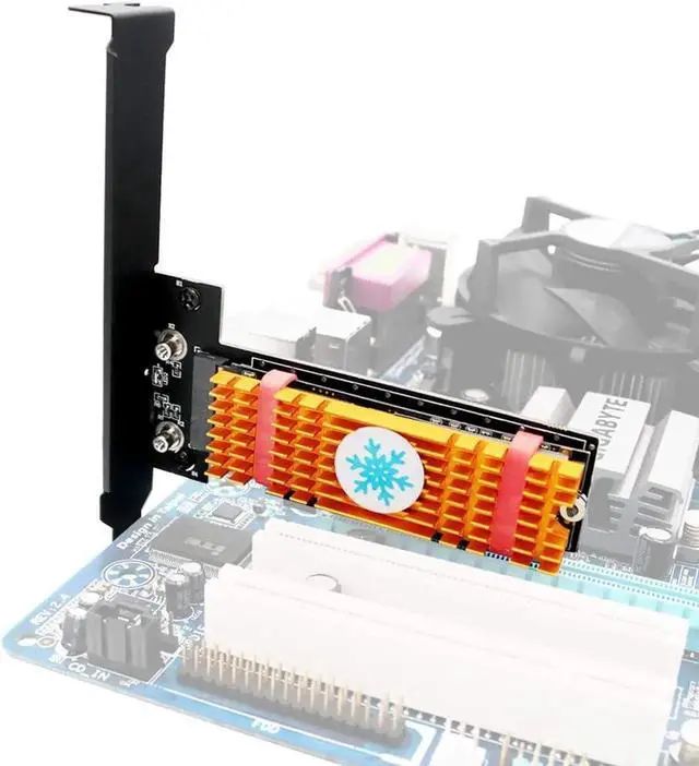 Alt view image 2 of 7 - M.2 PCIe Adapter M Key M.2 NVMe SSD to PCI-e 3.0 x4 Host Controller Expansion Card with Low Profile Bracket with Advanced Heat Sink Solution for 2242 2260 2280 (with Golden Heatsink)